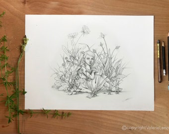 Druckzeichnung "kleines Mädchen mit Blumen" valerie Lenoir