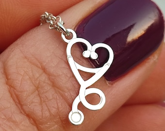 Sterling Silver Stethoscope Necklace, Medical Jewelry, Nurse Doctor Gift