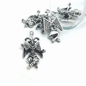 1, 4 or 20 BULK 3D Silver Baphomet Pendants, Satan Charm, Satanic, Lucifer, Halloween Devil| Ships Immediately from USA | AS1330