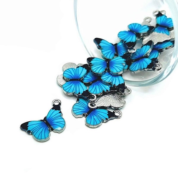 4, 20, or 50 BULK Blue Butterfly Enamel Charm, Light Blue, Bug Charm, Butterfly Insect | Ships Immediately from USA | AB914