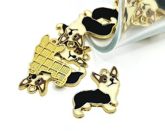 1, 4, 20 or 50 BULK Enamel Corgi Dog Charms, Brown and Black Corgi, Love my Dog Charm | Ships Immediately from USA | EN1242