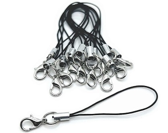 4, 20 or 50 BULK Black and Silver Cell Phone Straps, Phone Lanyard, Wrist Strap, 67mm | Ships Immediately from USA | AS476