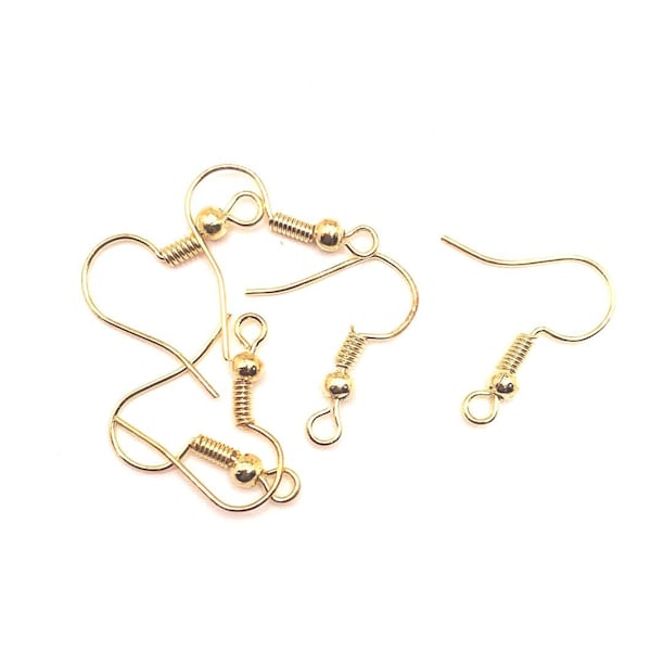 100 or 500 BULK KC Gold Fish Hook Earring Wires, Light Gold French Hook Earrings, Wholesale Findings | Ships Immediately from USA | KC018