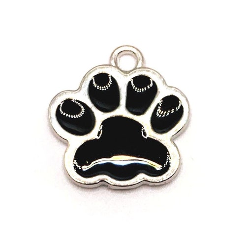4 20 or 50 BULK Black and Silver Enamel Paw Charms Dog Cat Etsy
