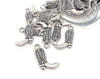 4, 20, or 50 BULK Silver Cowboy Boot Charms, 3D, Wrangler, Western, 18x11mm | Ships Immediately from USA | AS1521