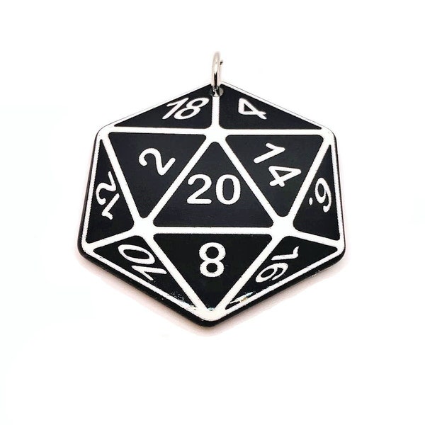 1, 4 or 20 BULK Black and White 20 Sided Dice Pendant, D20, Gamer, Acrylic Charm - Double Sided | Ships Immediately from USA | BK1545