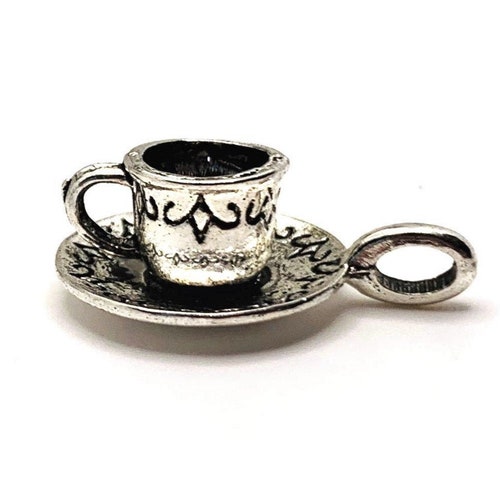 4 20 or 50 BULK Silver Cup and Saucer Charms 3D Cup Tea Etsy