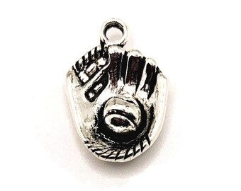 Silver Plated Bracelet w/ Softball Glove Bat Ball Charm & Crystal Beads Baseball Silver Plated Bracelet w/ Softball Glove Bat Ball Charm & Crystal Beads Baseball