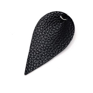 4, 20 or 50 BULK Imitation Leather Black Leaf Charm, PU Leather Leaves, Leather Pendant with Ring | Ships Immediately from USA | BK181