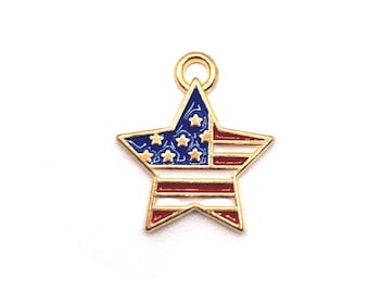 Patriotic US Flag Heart 13mm Italian Charm not compatible with smaller 9mm charms 