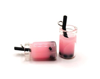 4 or 12 Pink Boba Tea Charms, Milk Tea Charm,  3D Charm, Bubble Tea Charm, Tea Lover, 10x28mm | Ships Immediately from USA | PK848
