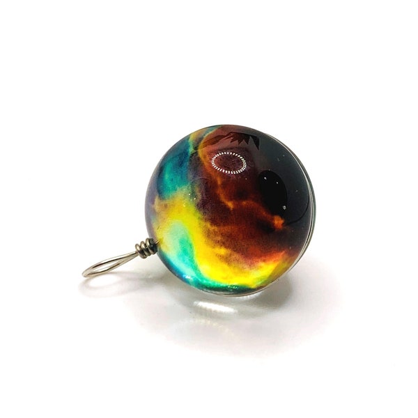 2 Galaxy Nebula Charms, Wire Wrapped Glass Ball, Space Pendant, Double Sided, Red Nebula, 28x20mm | Ships Immediately from USA | MC726