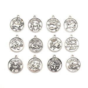 12 or 60 BULK Zodiac Character Charms, Astrology, Birth Sign, Double Sided Silver, Constellation, Coin | Ready to Ship from USA | AS150