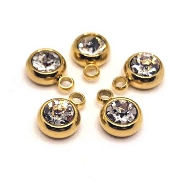 4, 20 or 50 BULK 303 Stainless Steel 18k Gold Clear April Birthstone Rhinestones, Diamond | Ships Immediately from USA | DM1272