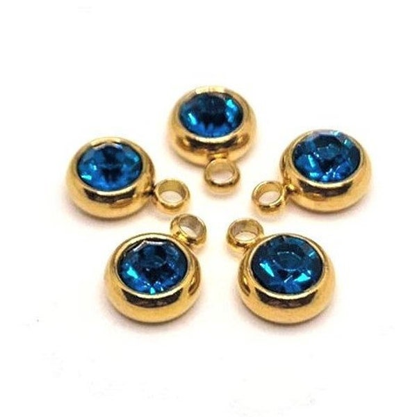 4, 20 or 50 BULK 303 Stainless Steel 18k Gold Dark Blue September Birthstone Rhinestones, Sapphire | Ships Immediately from USA | DB1272