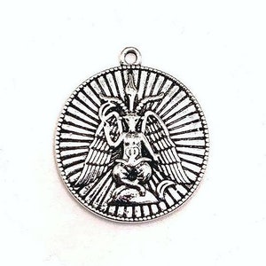 1, 4, 20 or 50 BULK Silver Baphomet Coin Pendants, Satan Charm, Satanic, Lucifer, Halloween Devil | Ships Immediately from USA | AS1365