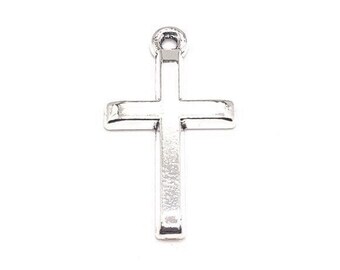 4, 20 or 50 BULK Antique Silver Cross Charms, Catholic, Christian, Simple Cross, 14x25mm | Ships Immediately from USA | AS1265