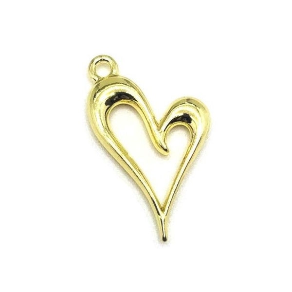 4, 20 or 50 BULK Gold Double Sided Asymmetrical Open Heart Charms, 15x24 mm | Ships Immediately from USA | GL1311