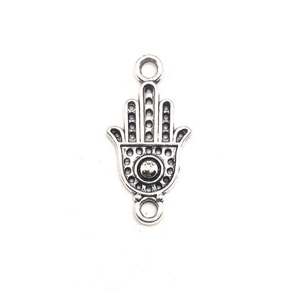 4, 20 or 50 BULK Silver Hamsa Hand Connector Charms, Hand of Fatima Charm  | Ships Immediately from USA | AS1248