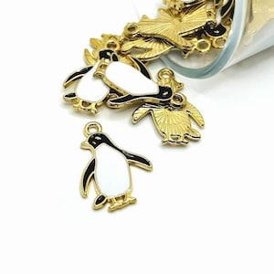 1, 4, 20 or 50 BULK Enamel Penguin Charms, Black and White Penguin, Arctic Animal | Ships Immediately from USA | EN1243