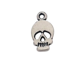 US Seller 4 or 20 BULK pcs Tiny Silver Halloween Skull Charms AS524
