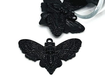 1, 4 or 20 BULK Black Moth Charms, Decorative Moth, Deaths Head Moth,  21 x 45 mm | Ships Immediately from USA | BK1320