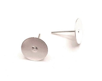 20 or 100 BULK Bright Silver 10 mm round Round Flat Ear Stud Earring Base Findings, Earring Blank | Ships Immediately from USA | SL997
