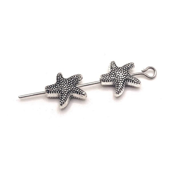 4, 20 or 50 BULK Silver Starfish Spacer Beads, Sea Star Beads, Double sided | Ships Immediately from USA | AS1287