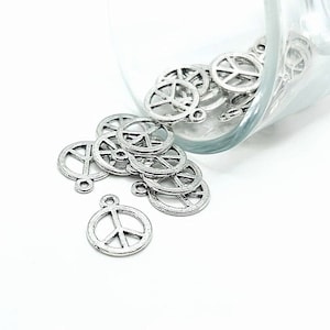 4, 20 or 50 BULK Silver Peace Sign Charms, Hippie Charm, Peace Pendant, 14 x 18 mm | Ships Immediately from USA | AS933