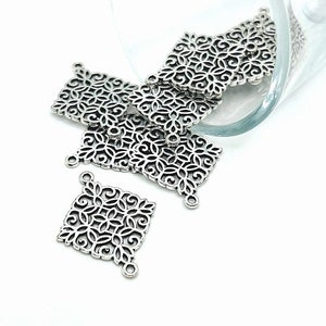 4, 20, or 50 BULK Filigree Rhombus Connector Charms, Silver Connector, Diamond, Square | Ships Immediately from USA | AS956