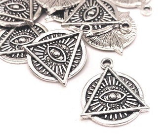 1, 4, 20 of 50 BULK-stukken Eye of Providence antiekzilveren bedels, hanger alziend oog | Wordt onmiddellijk verzonden vanuit de VS | AS1502