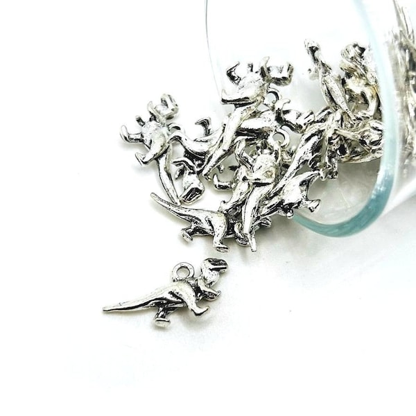 4, 20 or 50 BULK T-Rex Dinosaur Charms, Silver T-Rex Charm, Jurassic, Dino, 12x22mm | Ships Immediately from USA | AS775