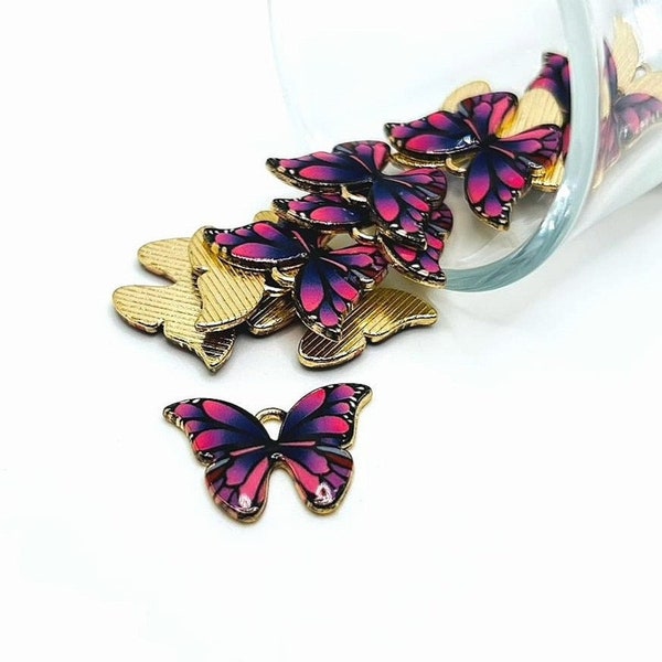 4, 20, or 50 BULK Purple Butterfly Enamel Charm, Fushia, Bug Charm, Butterfly Insect | Ships Immediately from USA | PR921