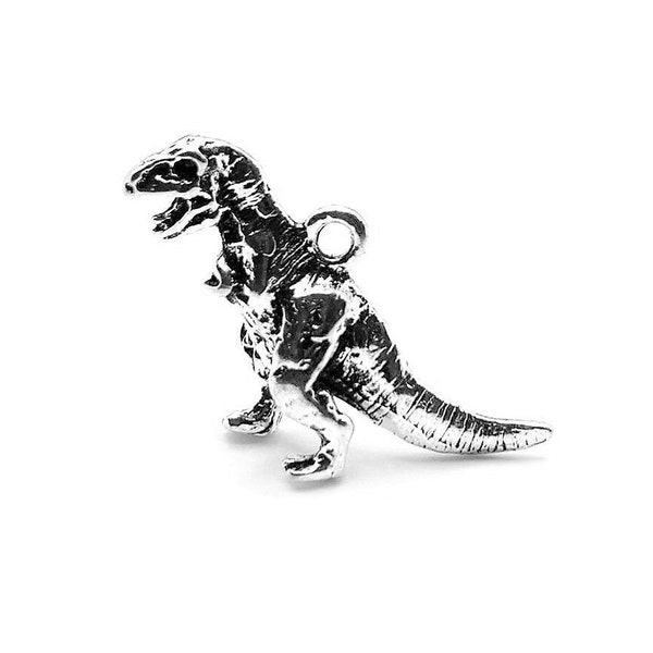 1, 4 or 20 BULK T-Rex Dinosaur Charms, Silver Dino, 3D Jurassic Charm, 22x27mm | Ships Immediately from USA | AS1315