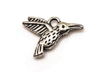 US Seller 4 or 12 pcs Silver Hummingbird Connector Charms AS569
