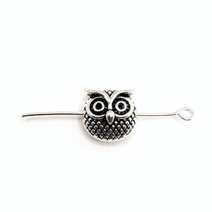 4, 20 or 50 BULK Silver Round Owl Spacer Bead Charms, Double sided | Ships Immediately from USA | AS1299