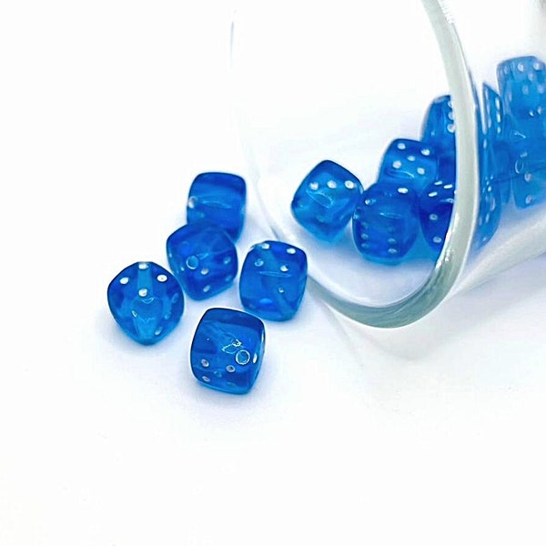 4, 20 or 50 BULK Blue Dice Beads, Blue Spacer Charm, Las Vegas Gambler, 8x8mm | Ships Immediately from USA | BL947