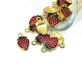 4, 20, or 50 BULK Red Strawberry Charms, Summer Charm, Food Charm, Enamel Strawberry | Ships Immediately from USA | EN972
