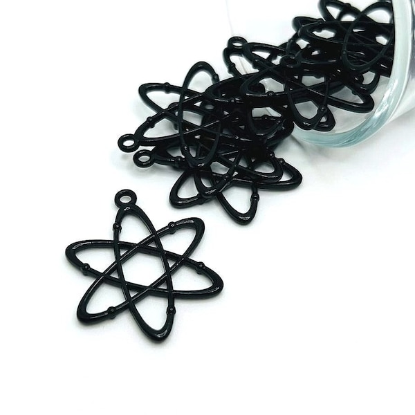 4, 20 or 50 BULK Black Atom Science Charms, Double Sided Charm, 3D, Atom Pendant | Ships Immediately from USA | BK961