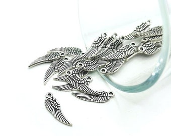 4, 20 or 50 BULK Silver Wing Charms, Small Angel Wings Charm, Double Sided, 5 x 16mm | Ships Immediately from USA | AS669