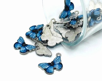 4, 20, or 50 BULK Blue Butterfly Enamel Charm, Light Blue, Bug Charm, Butterfly Insect | Ships Immediately from USA | BL920