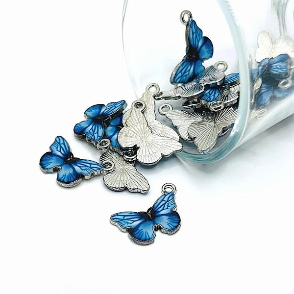 4, 20, or 50 BULK Blue Butterfly Enamel Charm, Light Blue, Bug Charm, Butterfly Insect | Ships Immediately from USA | BL920