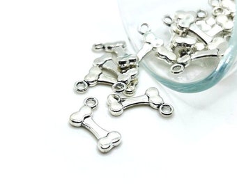 4, 20 or 50 BULK Antique Silver Bone Charms, Dog Bone Charm, Silver Bone, 11x16mm | Ships Immediately from USA | AS703