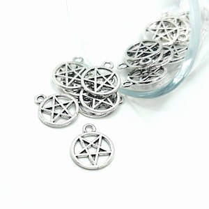 4, 20 or 50 BULK Small Silver Pentagram Pendants, Satan Charm, Satanic, Lucifer, Halloween Double Sided | Ships Immediately from USA | AS912