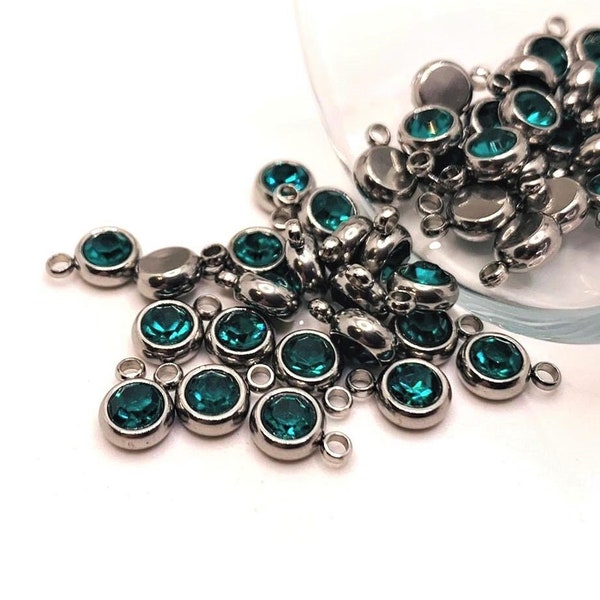 4, 20 or 50 BULK 201 Stainless Steel Silver Aqua Blue December Birthstone Rhinestones, Blue Zircon | Ships Immediately from USA | AB1509