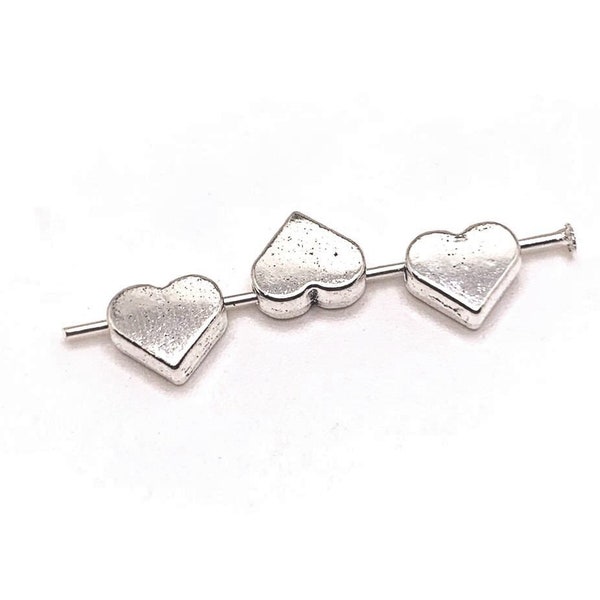 4, 20 or 50 BULK Small Silver Heart Spacer Beads, Simple Heart, Love, Double sided | Ships Immediately from USA | AS1259