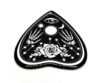 4 or 20 Black and White Skeleton Hand Ouija Planchette Charm, Halloween Pendant - Double Sided | BK1604