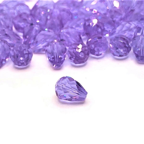 4, 20 or 50 BULK Pieces 6x8 mm Purple February Birthstone Waterdrop Bead, Imitation Crystal | Ships Immediately from USA | PR1492