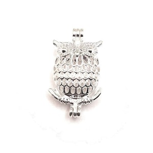 4 or 20 BULK Bright Silver Owl Lockets, Aromatherapy, Essential Oil Diffuser Bead holder, Bird | Ships Immediately from USA | SL1082