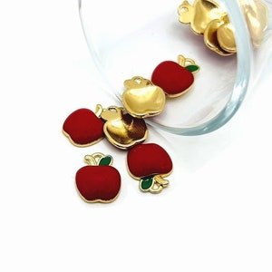 4, 20 or 50 BULK Red Enamel Apple Charms, Teacher Appreciation, Apple Charm, Red and Gold | Ships Immediately from USA | RD1065